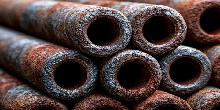 Close-up of Rusted Metal Pipes with Texture and Corrosion.