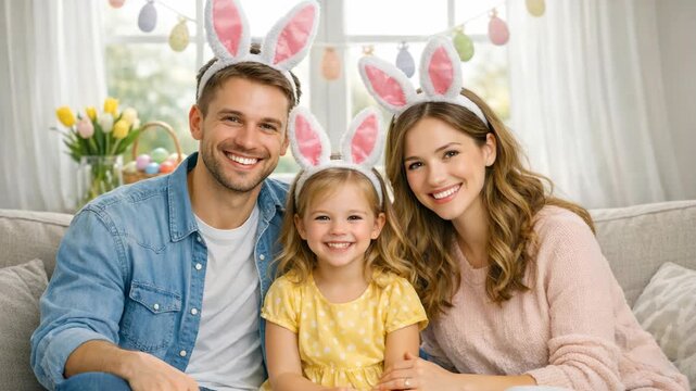 Smiling family of three enjoying festive season.
