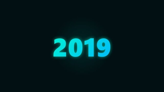 Cyan neon digital years timeline from 2004 to 2034 on black background