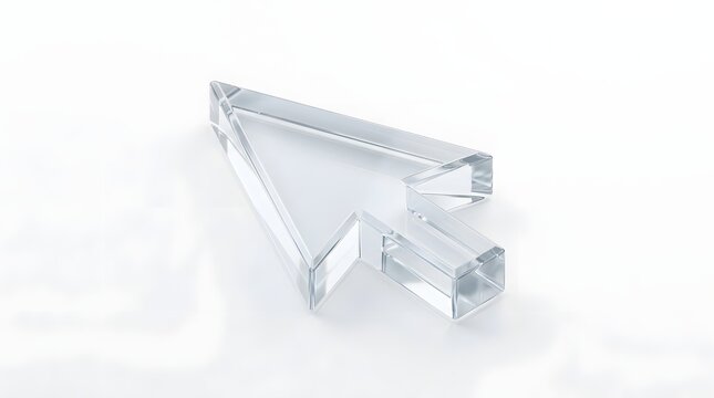 A high-quality 3D isometric glass computer mouse cursor icon isolated on a clean white background.