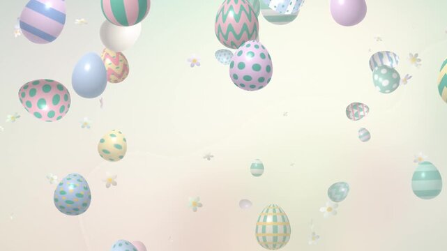 Pastel Easter Eggs and Spring Flowers Floating Seamless Loop in cool mint tones