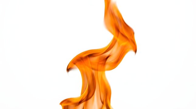A vibrant dancing flame isolated on a pure white background showing natural orange fire motion.