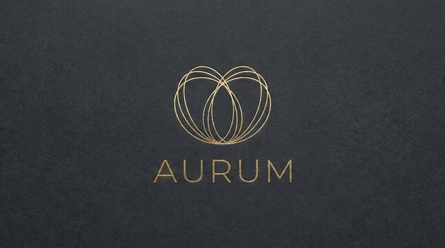 Overlapping gold rings logo on textured dark paper.