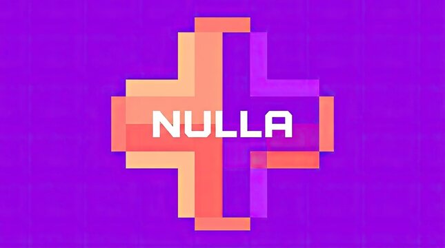 Purple pixel plus sign logo with Nulla text.