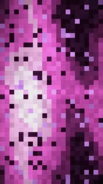 Digital glitch transition with RGB split, blocky displacement and static noise bursts, seamless loop in cool violet tones vertical 9:16