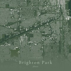 Obraz premium Sage Green Map of Brighton Park, United States | Modern Scandinavian Wall Art