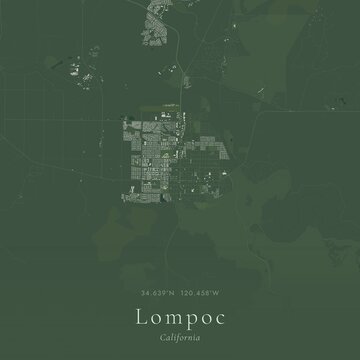 Sage Green Map of Lompoc, United States | Modern Scandinavian Wall Art