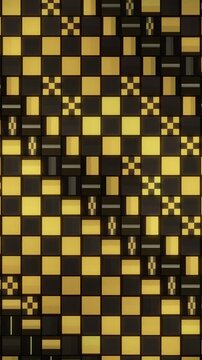 Japanese Ichimatsu Checkered Pattern Tiles Flipping in Rhythmic Waves Seamless Loop in bright black tones vertical 9:16