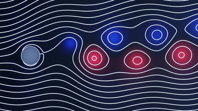 Karman Vortex Street Fluid Dynamics Simulation, Alternating Vortices and Streamlines, Seamless Loop in bright navy tones