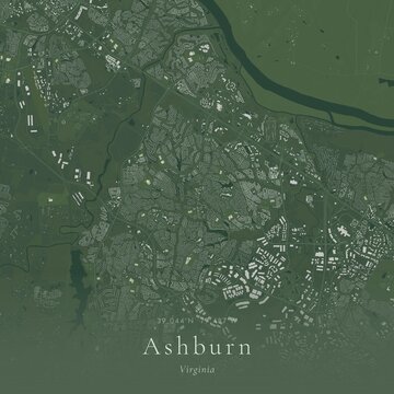 Sage Green Map of Ashburn, United States | Modern Scandinavian Wall Art