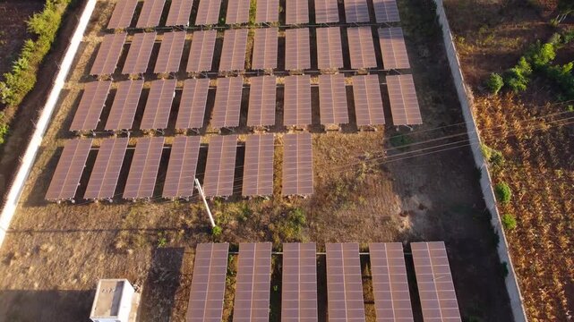 Aerial view of solar panels at Tana Athi Water Service Loitokitok Office in Loolopon, Kajiado County, Kenya.