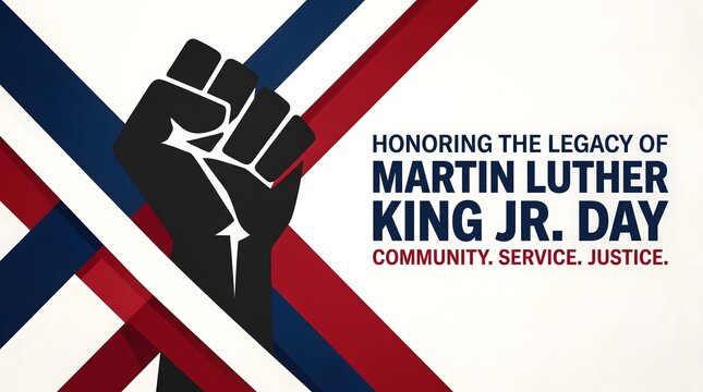 Campaign, Banner. red white and blue celebration banner Martin Luther King Jr MLK Day, protest fist