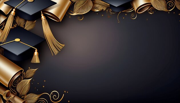 a professional graduation border with gold accented caps and scrolls ideal for graduation certificates or formal invitations