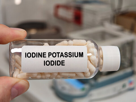 IODINE POTASSIUM IODIDE hard capsule mineral compound supplement for mineral intake and physiological function support in a pharmaceutical factory quality control lab