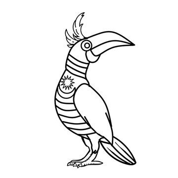 Cute Hornbill Bird with Malaysia Flag Pattern Coloring Page for Kids
