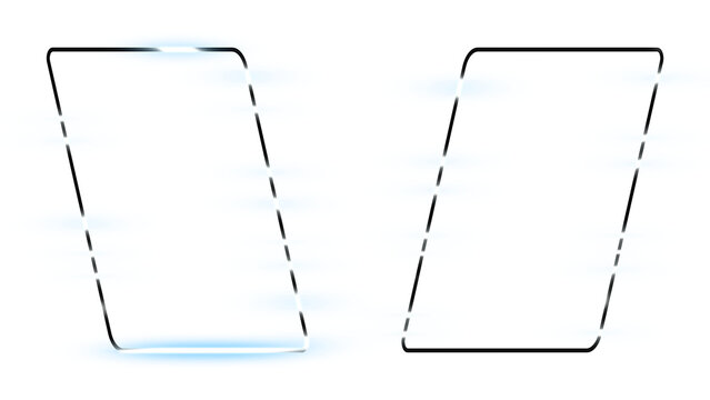 8K Glassmorphism blue and silver neon vertical parallelogram frames with semi-transparent glass panels isolated overlay