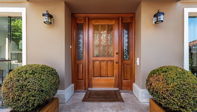 traditional cheap front entrance door with wood brown wooden style