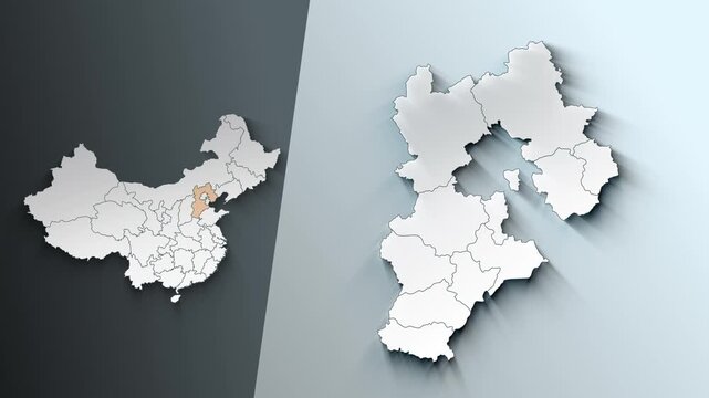 Animated Map of Hebei Region Highlighted Within China with Administrative Borders