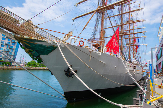BAP Union, a Barque sailing ship of Peru, docked in Boston Seaport durning Sail Boston 2026, Boston, Massachusetts, MA, USA.
