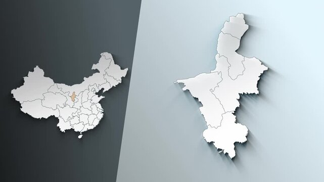 Animated Map of Ningxia Region Highlighted Within China with Administrative Borders