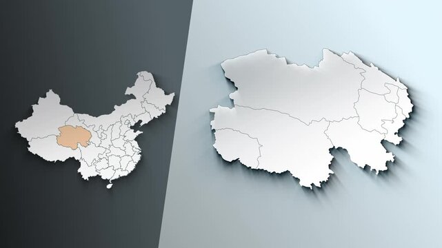 Animated Map of Qinghai Region Highlighted Within China with Administrative Borders