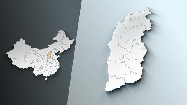 Animated Map of Shanxi Region Highlighted Within China with Administrative Borders
