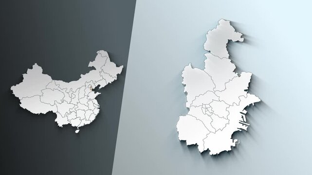 Animated Map of Tianjin Region Highlighted Within China with Administrative Borders