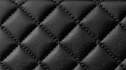 Obraz premium Black quilted leather surface with diamond stitching and detailed grain texture