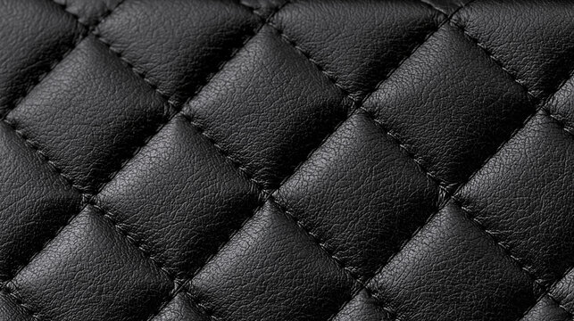 Black quilted leather surface with diamond stitching and detailed grain texture