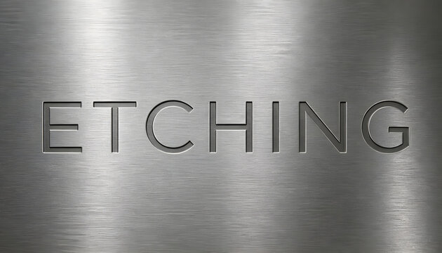 Etched typography on brushed aluminum metal surface background texture