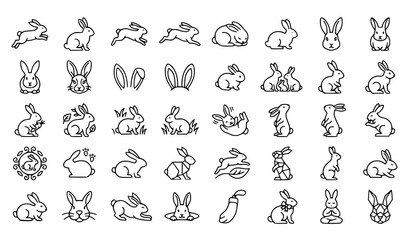 Obraz premium Bunny Outline Icon Collection Editable Stroke Rabbit Vector Set