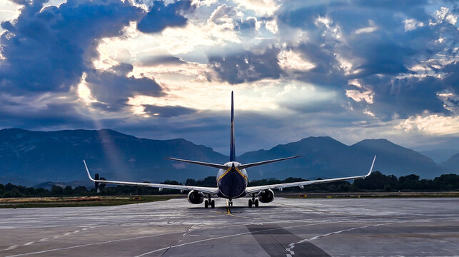 Ryanair Boeing 737 rear view on the runway at Tirana Airport