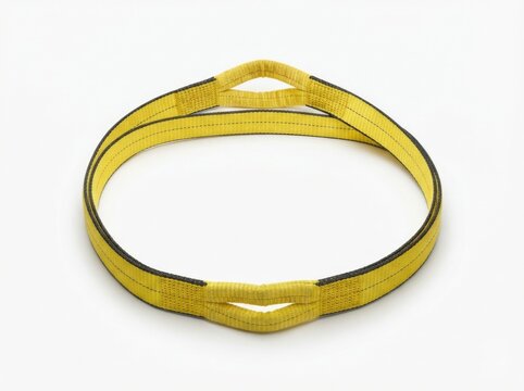 Yellow flat woven textile sling strap with reinforced eye loops for safe heavy