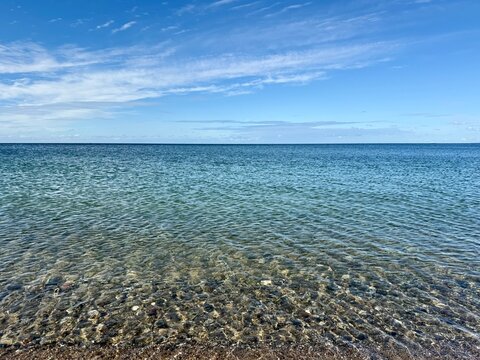 Turquoise water in the Kattegat sea on a summer day, Maarup, Samsoe, Jutland, Denmark
