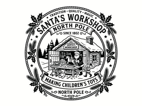 Vintage santa s workshop logo