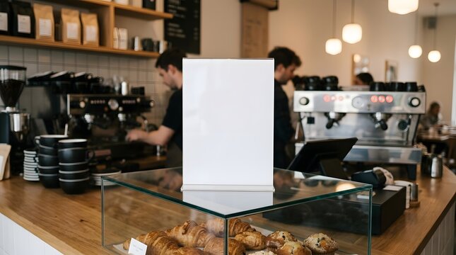 Blank Menu Sign Mockup on Coffee Shop Counter