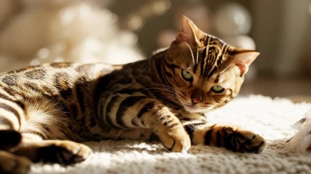 Close up view of a tabby cat sleeping peacefully on soft white bedding, showcasing feline contentment and domestic warmth, perfect for pet themed content or calming visuals