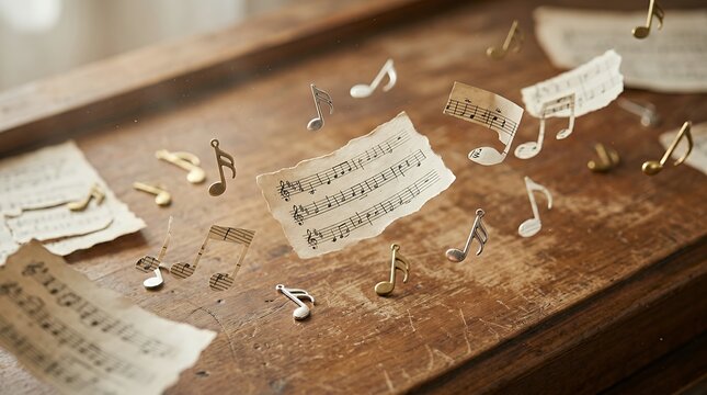 Melodic concept backdrop displaying drifting fragments of notation symbols harmonious atmosphere featuring shimmering musical characters floating across a vibrant creative setting  music melody