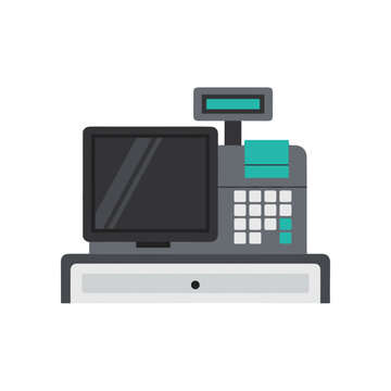 Modern electronic cash register with POS terminal icon