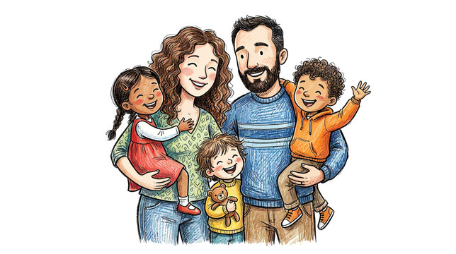 Happy Family Portrait with Three Children