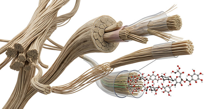 High-Detailed Scientific 3D Render of Microscopic Cellulose Fibers and Molecular Structure