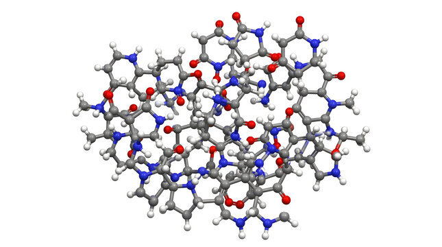 Caprolactam Molecular Structure: Complex 3D Scientific Render Isolated on White Background