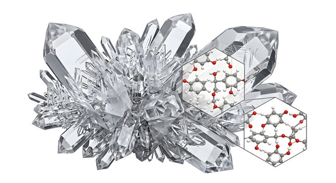 Scientific 3D Render of Bisphenol A (BPA) Crystals and Molecular Structure Isolated on White