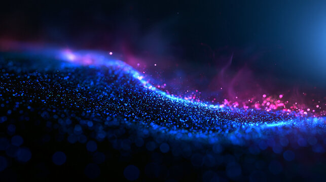 Abstract Glowing Blue Particle Wave Technology Background
