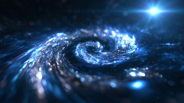 Blue Spiral Galaxy and Cosmic Energy Vortex Background