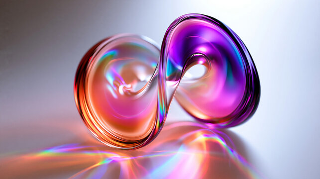 Iridescent Glass Infinity Loop Object with Prismatic Light Reflection
