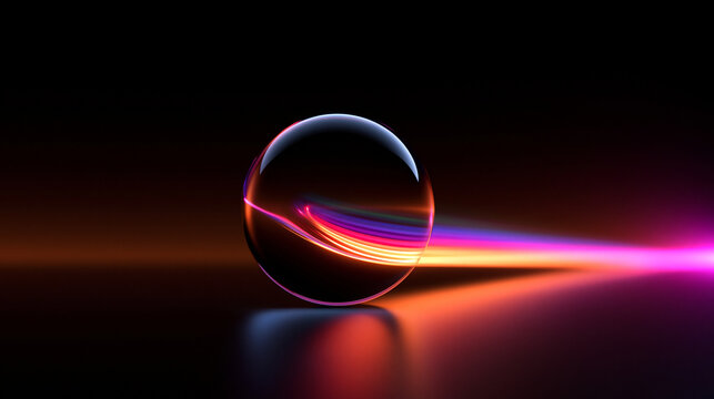 Glass Sphere Refracting Colorful Light Beam Technology Concept
