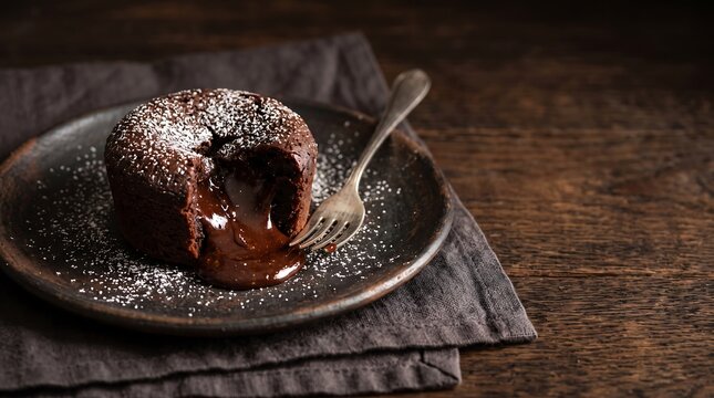 Delicious Molten Chocolate Lava Cake Dessert with Fork