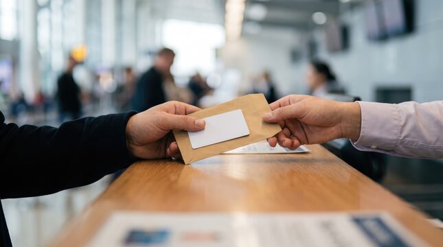 Person hands over paperwork in public service setting