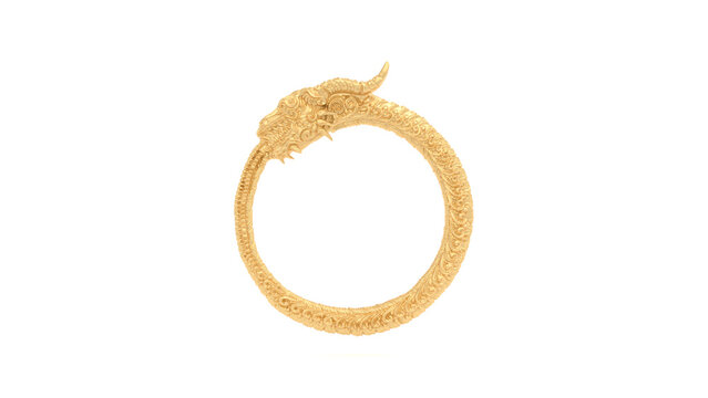 Gold Dragon Bangle Ornate Circular Bracelet Isolated 3D Illustration